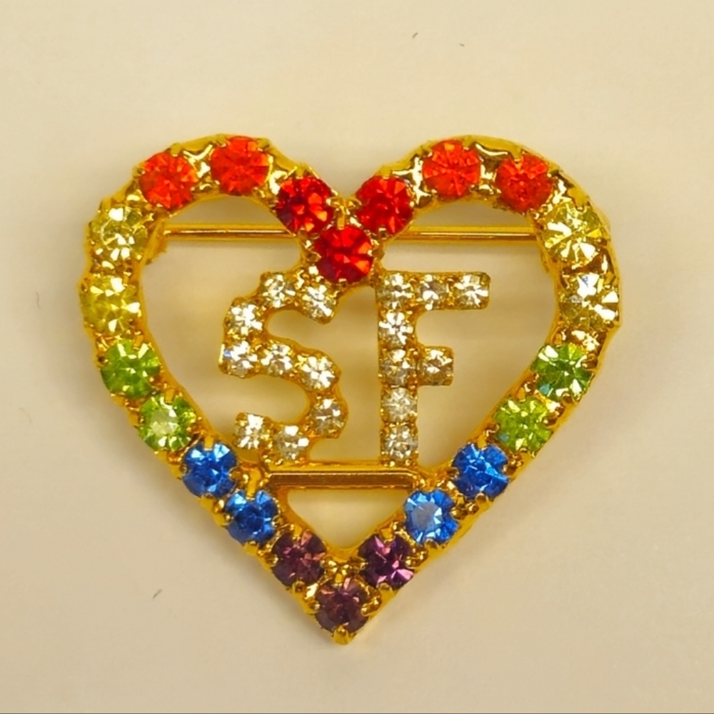 Colorful Rhinestone Heart Brooch - Picture 2 of 10